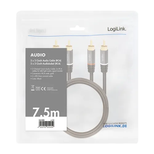 Logilink Audiokabel 2x Cinch -> 2x Cinch RCA 7.5m, black