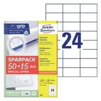 Avery Zweckform Universal-Etiketten 70 x 37 mm,1560 Etiketten / 65 Bogen - Klebehaftung: Selbstklebend - Drucker Kompatibilität: Inkjet - Laser - Anzahl Blatt: 65 × - Papierformat: A4 - Anzahl Etiketten: 1560 - Etikettengrösse: 70 x 37 mm