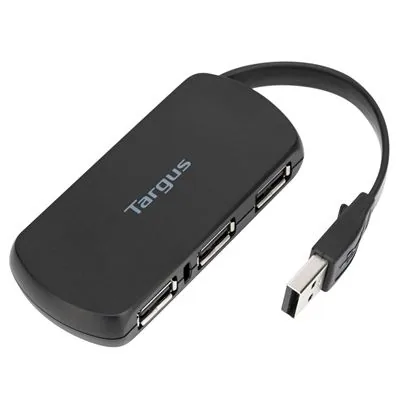 Targus USB-Hub ACH114EU - Stromversorgung: USB - Anzahl Ports: 4 - Detailfarbe: Schwarz - USB Standard: 2.0 (480 Mbps) - USB Anschluss 2 (Endgerät): USB-A - USB Anschluss 1 (Quelle): USB-A