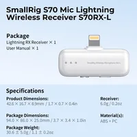Smallrig S70RX-L Drahtloser Mikrofonempfänger Weiss - Bauweise: Empfänger - Anwendungsbereich: Video - Wandlerprinzip: Keine Angabe - Richtcharakteristik: Keine - Schnittstellen: Lightning - Set: Nein