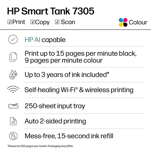 HP Smart Tank 7305 All-in-One Printer Thermal inkjet A4 4800 x 1200 DPI 15 ppm Wi-Fi