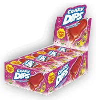 Chupa Chups Crazy Dips Erdbeer 24 x 14 g - Produkttyp: Lutschbonbons - Nährwertangabe pro: 100 g - Energiegehalt (in kj): 1637 KJ - Energiegehalt (in kcal): 385 Kcal - Fett: 0 g - Davon gesättigte Fettsäuren: 0 g