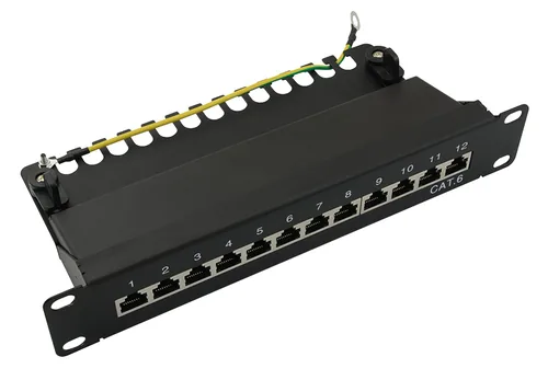 Logilink Patchpanel 12-Port RJ45 10"" Cat6 geschirmt, schwarz