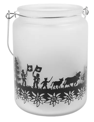 Trendform Windlicht Swiss Tradition 13 cm x 9.5 cm - Detailfarbe: Schwarz - Weiss - Detailmaterial: Glas - Grundmaterial: Glas