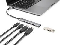 Delock USB-Hub 10 Gbps - Stromversorgung: USB-C - Anzahl Ports: 4 - Detailfarbe: Grau - USB Standard: 3.1 Gen 2 (10 Gbps) - USB Anschluss 2 (Endgerät): USB A - USB C - USB Anschluss 1 (Quelle): USB C