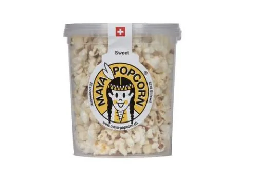 Maya Popcorn Popcorn   süss 60 g - Produkttyp: Popcorn - Nährwertangabe pro: 100 g - Energiegehalt (in kj): 2260 KJ - Energiegehalt (in kcal): 543 Kcal - Fett: 33 g - Gesättigte Fettsäuren: 3 g