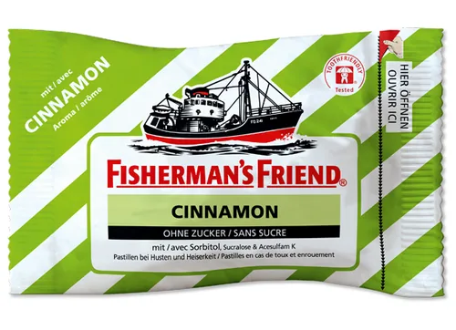 Fisherman's Bonbons Cinnamon 25 g - Produkttyp: Lutschbonbons - Nährwertangabe pro: 100 g - Energiegehalt (in kj): 1038 KJ - Energiegehalt (in kcal): 249 Kcal - Fett: 1.3 g - Davon gesättigte Fettsäuren: 1.3 g