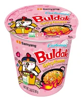 Samyang Buldak Hot Chicken Ramen Carbonara Cup 80 g - Produkttyp: Asiatische Nudelgerichte - Nährwertangabe pro: 100 g - Energiegehalt (in kj): 1873 KJ - Energiegehalt (in kcal): 448 Kcal - Fett: 20 g - Gesättigte Fettsäuren: 10 g