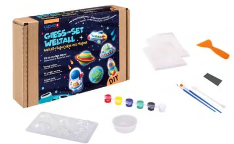 Glorex Modellier-Set Weltall - Packungsgrösse: 1 Stück - Set: Ja - Anwender: Kinder - Detailfarbe: Gelb - Rot - Grün - Weiss - Blau - Schwarz - Modelliermasse Art: Giessmasse - Trocknung: Lufttrocknend