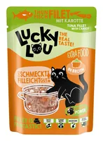 Lucky Lou Extra Food Thunfisch mit Karotte in Sud, 70 g - Tierbedürfnis: Kein besonderes Bedürfnis - Geschmacksrichtung: Fisch - Karotten - Zertifikate: Keine Zertifizierung - Fleischsorte: Thunfisch - Futtereigenschaft: Getreidefrei - Ohne künstliche Zus