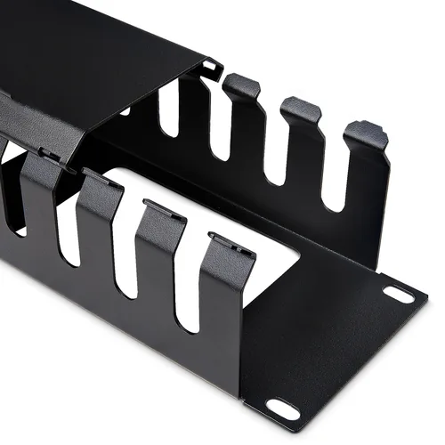 StarTech.com Horizontal 2U Server Rack Cable Management Finger Duct w/ Cover - 19" Network Rack Wire Duct Raceway Panel - Slotted Wire Duct