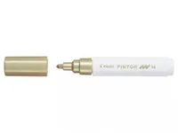 Pilot Permanent-Marker Pintor M Metallic Gold - Strichstärke: 1.4 mm - Verpackungseinheit: 1 Stück - Oberfläche: Metall - Stoffe - Kunststoff - Keramik - Glas - Papier - Set: Nein - Detailfarbe: Gold - Eigenschaft-Stift: Metallic - Lichtbeständig - Decken