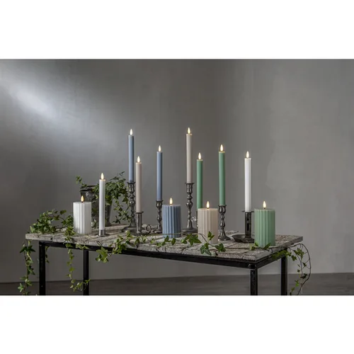 Star Trading LED-Kerze Pillar Flamme Stripe, Ø 7.5 x 15 cm, Weiss - Betriebsart: Batteriebetrieb - Fernbedienung: Nein - Aussenanwendung: Nein - Höhe: 15 cm - Timerfunktion: Ja - Set: Nein