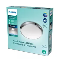 Philips Deckenleuchte Doris, 17W, 4000K, IP44, chrome - Leuchten Kategorie: Deckenleuchte - Betriebsart: Netzbetrieb - Lampensockel: LED fest verbaut - Farbtemperatur Kelvin: 4000 K - Dimmbar: nicht dimmbar - Farbwiedergabeindex CRI: 80