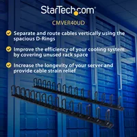 StarTech.com 2-Pack 20U Vertical Server Rack Cable Management with D-Ring Hooks, 40U Network Rack Cord Manager Panels, 2x 3ft (91cm) Wire Organizers