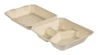BioPak Menübox Hinged 325/90/90 ml Braun 3-Teilung, 50 Stück - Detailfarbe: Braun - Materialtyp: Pflanzliche Faser - Material: Zuckerrohrpulpe (Bagasse) - Verpackungseinheit: 50 Stück