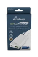 MediaRange Ladegerät 30W 2-Port 1x USB-A1x USB-C GaN, weiß