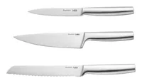 BergHOFF Messer-Set Leo Legacy 3-teilig Silber - Typ: Allzweckmesser - Brotmesser - Kochmesser - Klingenmaterial: Edelstahl - Griffmaterial: Edelstahl - Inklusive Messerblock: Nein - Set: Ja - Klingenschliff: Glatter Schliff - Wellenschliff