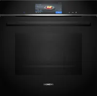 Siemens Einbaudampfbackofen iQ700 HS758G3B1C Schwarz A+ - Einbaunormen: EU 60 - Funktionen: Heissluft - Gären - Warmhalten - Regenerieren - Auftauen - Pizzastufe - Dampf - Umluft - Ober-/Unterhitze - Ausstattung: Backblech - Elektronische Zeitschaltuhr - 