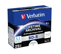 1x5 Verbatim M-Disc BD-R Blu-Ray 25GB 4x Speed, Jewel Case print.