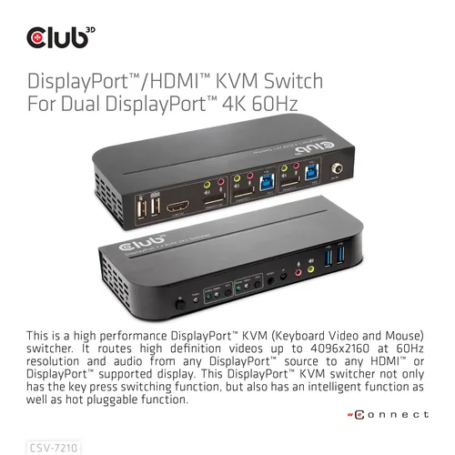CLUB3D CSV-7210 Tastatur/Video/Maus (KVM)-Switch Schwarz