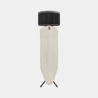 Brabantia Bügeltisch mit Dampfstationsablage 124 cm x 38 cm - Bügelbrettbezug: Baumwolle (CO) - Ausstattung: Dampfstationsablage - Ergonomisch - Kindersicherung - Transportverriegelung - Höhenverstellbar: Ja - Breite: 38 cm - Detailfarbe: Beige - Grau - L