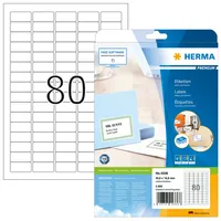 HERMA Universal-Etiketten Premium, 3.56 x 1.69 cm, 2000 Etiketten - Klebehaftung: Permanent - Drucker Kompatibilität: Laser - Inkjet - Anzahl Blatt: 25 × - Papierformat: A4 - Anzahl Etiketten: 2000 - Etikettengrösse: 35.6 x 16.9 mm