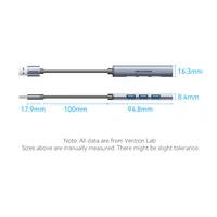 Vention USB 3.0 to USB 3.0/USB 2.0*3 Mini Hub 0.15M Gray Metal Type