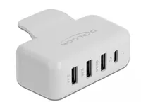 Delock USB-Wandladegerät Apple Adapter 4x USB, PD & QC 3.0 - Ladeport Output: 1x USB Power Delivery 3.0 (variable Spannung) - 1x QuickCharge 3.0 (variabler Ladestrom/Spannung) - Detailfarbe: Weiss - USB Ladeanschluss: 4