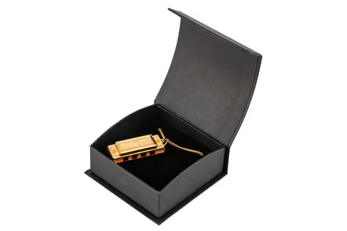 Hohner Mundharmonika Miniature Little Gold Halskette – C-Dur - Kanzellenkörper: Holz - Stimmung: C-Dur - Stimmungstyp: Diatonisch - Anzahl Löcher: 4