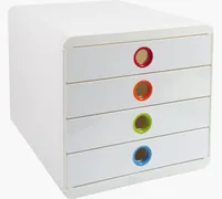 Exacompta Schubladenbox Pop-Box Weiss - Anzahl Schubladen: 4 - Verpackungseinheit: 1 Stück - Material: Polystyrol (PS) - Detailfarbe: Weiss