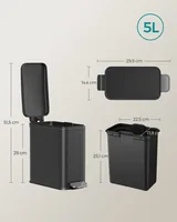 Songmics LTB560B05 trash can 5 L Rectangular Acrylonitrile butadiene styrene (ABS), Plastic, Steel Black