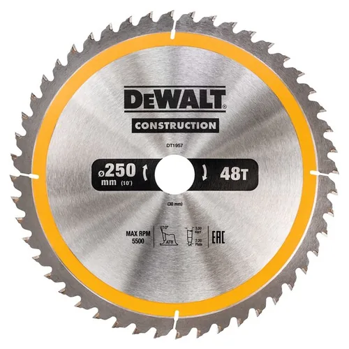 DEWALT Kreissägeblatt 250 x 30 mm, 48 WZ - Zubehörtyp: Kreissägeblatt - Verpackungseinheit: 1 Stück - Für Material: Holz - Kunststoff
