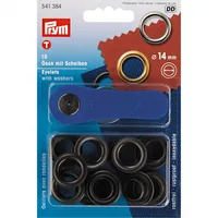 Prym Ösen + Scheiben 14 mm, Schwarz, 10 Stück - Verpackungseinheit: 10 Stück - Detailfarbe: Schwarz - Produkttyp: Ösen