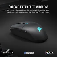 Corsair Gaming-Maus Katar Elite Wireless Schwarz - Bedienungsseite: Rechtshänder - Maus Features: Beleuchtung - Daumentaste - Integrierter Speicher - RGB-Beleuchtung - Umschaltbare DPI-Auflösung - Detailfarbe: Schwarz - Gewicht: 69 g - Schnittstelle: Blue