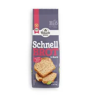 Bauck Mühle Backmischung Schnellbrot 5-Korn 475 g - Nährwertangabe pro: 100 g - Energiegehalt (in kj): 1443 KJ - Energiegehalt (in kcal): 341 Kcal - Fett: 1.8 g - Produkttyp: Brot - Davon gesättigte Fettsäuren: 0.4 g