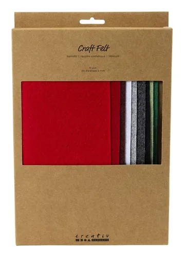 Creativ Company Bastelfilz 10 Stück, Sortiert, Weihnachtsfarben - Detailfarbe: Mehrfarbig - Rot - Grün - Filz Art: Filz
