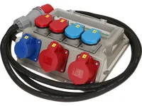 Max Hauri Baustromverteiler CEE32, T25, T23 FI/LS, IP44 - Detailfarbe: Rot - Grau - Blau - Anschlusskabel: Ja - Steckertyp Ausgang: T23 - CEE 16-3 - T25 - CEE 16-5 - Material: Kunststoff - Steckdosenanzahl: 7 - Ausstattung: Keine