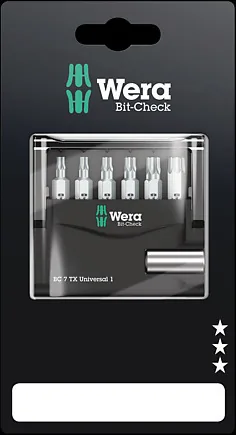 Wera Bit-Set Bit-Check 7 TX Universal 1, 7-teilig - Set: Ja - Bit-Typ: Torx - Grösse: TX20 - TX40 - TX30 - TX15 - TX25 - TX10