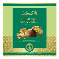 Lindt Dubai Style Chocolade Pralinen 90 g - Produkttyp: Milch - Nährwertangabe pro: 100 g - Energiegehalt (in kj): 2300 KJ - Energiegehalt (in kcal): 552 Kcal - Fett: 34 g - Gesättigte Fettsäuren: 16 g