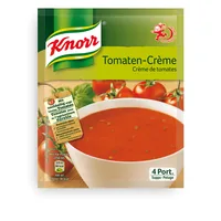 Knorr Tomaten Suppe 102 g - Produkttyp: Gemüse- & Pilzsuppe - Nährwertangabe pro: 100 g - Energiegehalt (in kj): 149 KJ - Energiegehalt (in kcal): 36 Kcal - Fett: 0.8 g - Gesättigte Fettsäuren: 0.5 g
