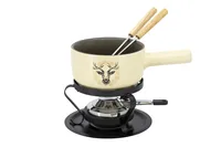 Kadastar Käsefondue-Set Deer E16 5 Teile, Beige/Schwarz - Anzahl Personen: 2 - Materialtyp: Metall - Material: Stahl - Edelstahl - Betriebsart: Pastenbrenner - Kompatible Kochfelder: Glaskeramik - Gas - Detailfarbe: Beige - Schwarz
