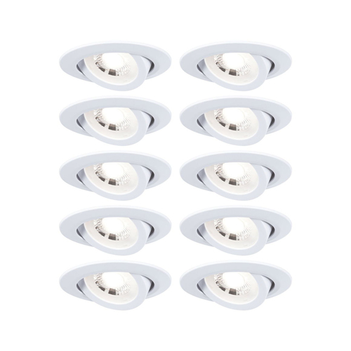 Paulmann Einbauleuchte LED 10er-Set schwenkbar rund 82 mm - Leuchten Kategorie: Einbauleuchte - Betriebsart: Netzbetrieb - Lampensockel: LED fest verbaut - Farbtemperatur Kelvin: 3000 K - Gesamtleistung: 48 W - Farbwiedergabeindex CRI: 0