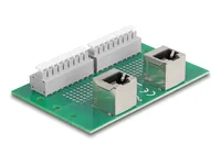 Delock RJ45 2 x Buchse zu 2 x Terminalblock mit Drucktaster für Hutschiene gewinkelt