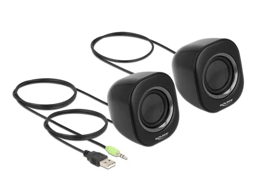 Delock PC-Lautsprecher Mini Stereo 3.5 mm Klinke, USB-Strom Schwarz - Audiokanäle: 2.0 - Detailfarbe: Schwarz - Schnittstellen: 3.5 mm Klinke - USB Typ A - Ausstattung: Lautstärkeregler