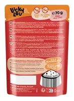 Lucky Lou Extra Food Thunfisch mit Apfel in Sud, 70 g - Tierbedürfnis: Kein besonderes Bedürfnis - Geschmacksrichtung: Apfel - Fisch - Zertifikate: Keine Zertifizierung - Fleischsorte: Thunfisch - Futtereigenschaft: Getreidefrei - Ohne künstliche Zusätze 