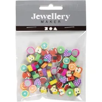 Creativ Company Perlen Ton Figurperlen 60 Stück, Frucht - Packungsgrösse: 60 Stück - Durchmesser: 10 mm - Detailfarbe: Gelb - Grün - Braun - Rosa - Perlenart: Motivperlen