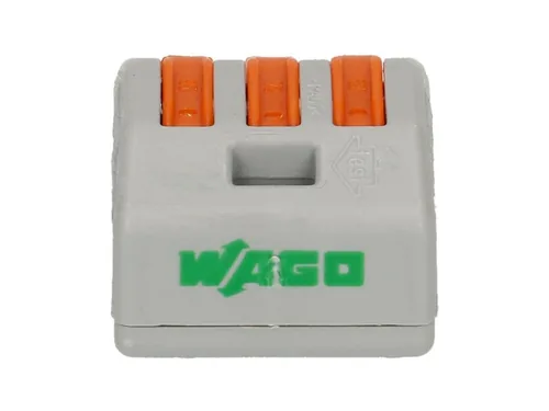 WAGO Verbindungsklemme Wago Klemme 3L 3-fach, 8 Stück - Verwendung Klemmen: Drähte + Litzen - Schutzklasse: IP20 - Verpackungseinheit: 8 Stück - Detailfarbe: Orange - Eigenschaften Hausinstallation: Steckklemme - Flammwidrig - E-Nr.: 0
