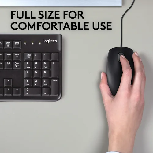 Logitech Maus B110 Silent - Maus-Typ: Standard - Maus Features: Silent-Tasten - Scrollrad - Bedienungsseite: Universal - Detailfarbe: Schwarz - Verbindungsart: Verkabelt - Schnittstelle: USB-A