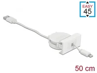 Delock Easy 45 Modul USB 2.0 Ausrollkabel USB A - Lightning 0.5 m - Kabeltyp: Anschlusskabel - Detailfarbe: Weiss - USB Standard: 2.0 (480 Mbps) - Länge: 0.5 m - USB Anschluss 2 (Endgerät): Lightning - Geschlecht Anschluss 2 (Endgerät): Male (Stecker)